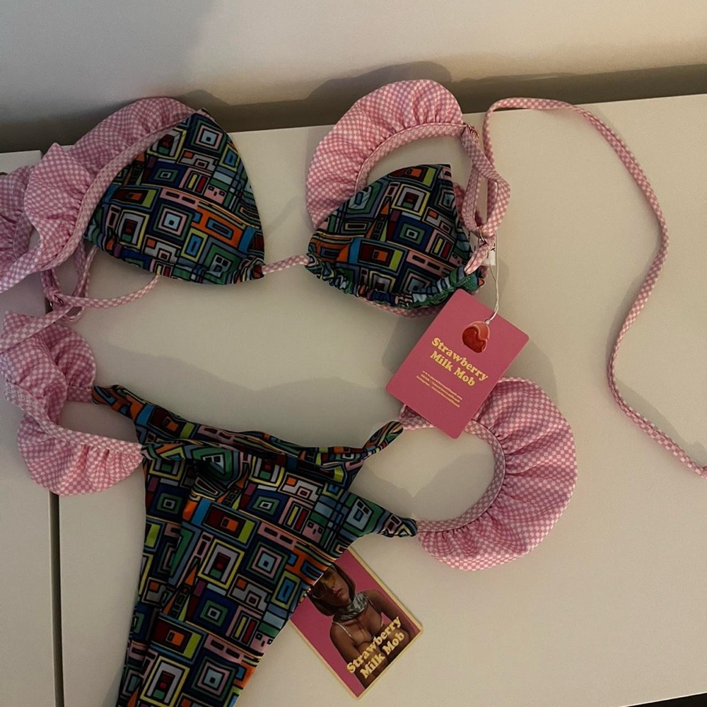 Strawberry Milk Mob Geometric Pink Bikini